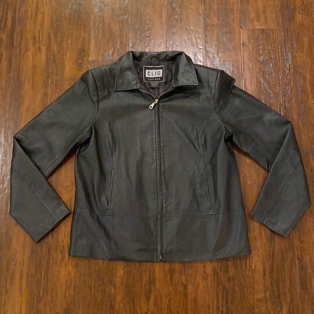 Vintage CLIO Leather Black 100% Leather Coat Women’s Size 8